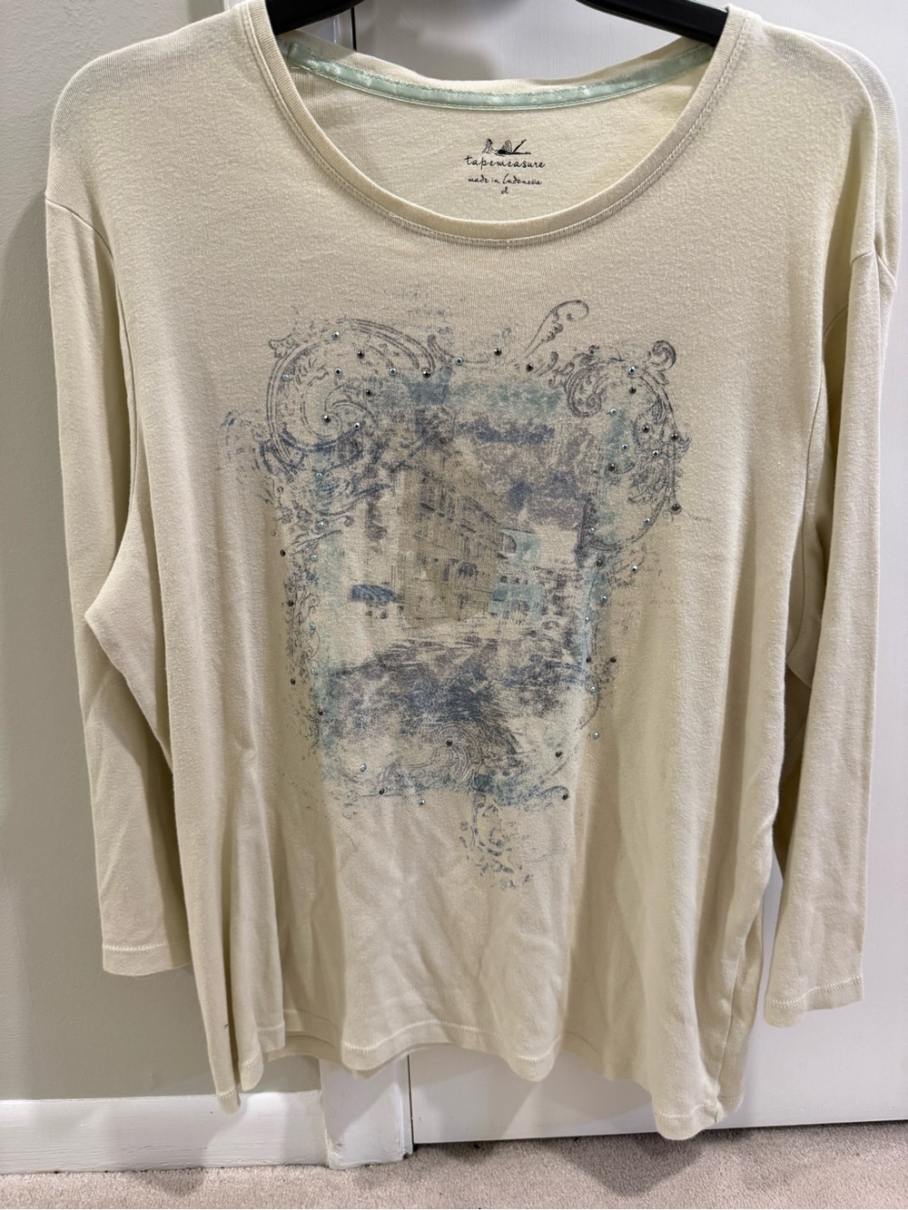 Tape measure  Casual Cream Graphic Long-Sleeve Women's Top